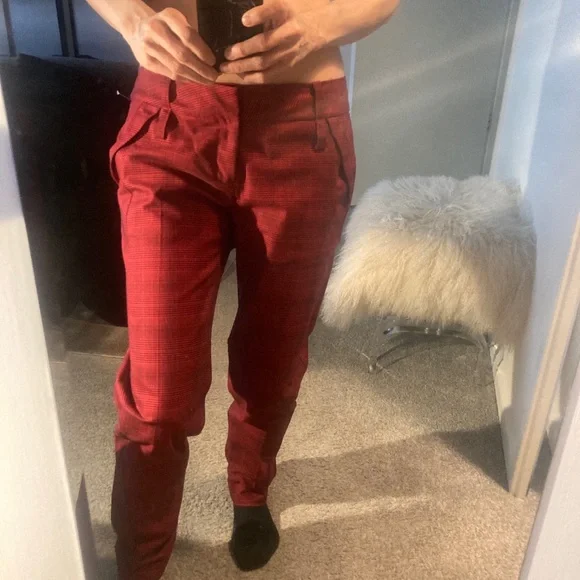 L.A.M.B. Gwen Stefani Plaid Y2K Punk Rock Pants black red skinny low rise - Picture 9 of 16